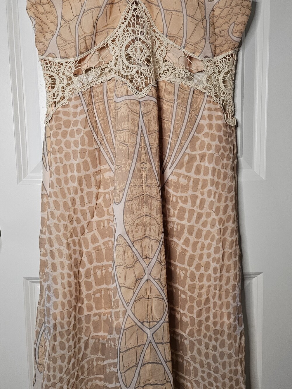 Virgin Only Women's L Boho Maxi Dress Crochet Lace Animal Print Racerback Peach - Picture 9 of 16